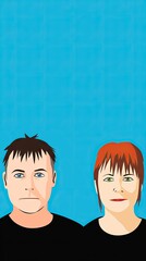 Wall Mural - Couple portrait, minimalist style, blue background, website banner