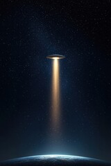 Wall Mural - Futuristic UFO Beam Over Earth at Night