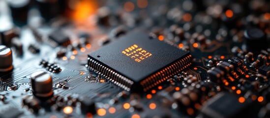 Wall Mural - close-up of a microchip on a circuit board.