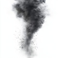 dark smoke plume rising, white background, disaster scene, graphic design