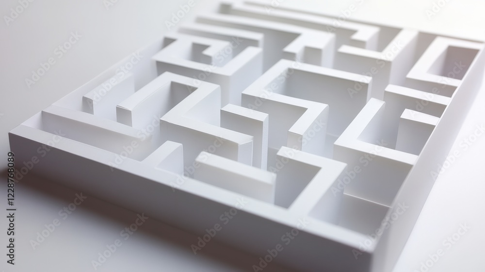 Abstract White Paper Maze: A 3D Model Representing Challenges and Solutions