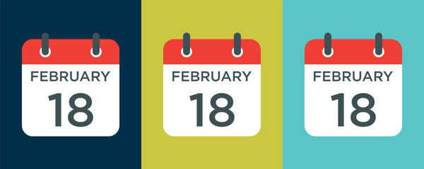 Wall Mural - calendar - February 18 icon illustration isolated vector sign symbol