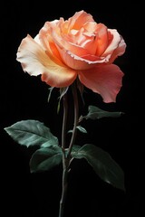 Poster - Pink Rose with Green Leaves