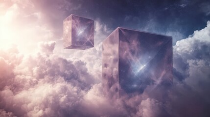 Wall Mural - Cosmic Cubes Above a Sea of Clouds at Sunrise