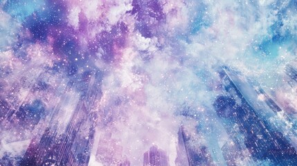 Wall Mural - cityscape, cosmic clouds, upward view, fantasy, background, design