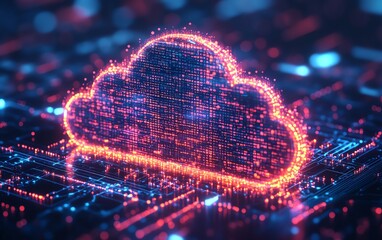 Leinwandbilder - Cloud computing for location services and server encryption, futuristic tech environment, ultrarealistic 3D rendering, glowing encrypted data, sleek modern design