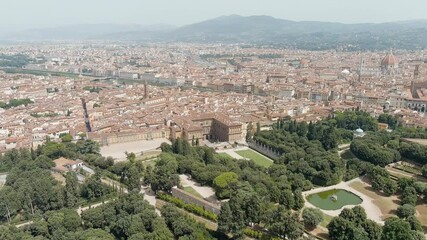 Wall Mural - Florence, Italy. Palazzo Pitti - Royal Palace of the Renaissance. Boboli Gardens (Giardino di Boboli) - Classical garden of the 16th - 17th centuries. Summer, Aerial View, Point of interest