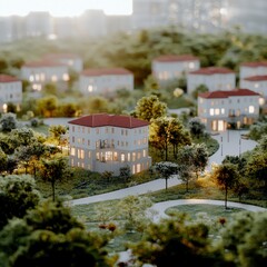 Wall Mural - Sustainable City  Aerial View of Eco Friendly Residential Architecture