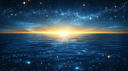 Wall Mural - starry night over a calm ocean, reflections of constellations in the water