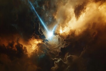 Wall Mural - A mesmerizing cosmic explosion radiates energy in deep space, surrounded by glowing nebula clouds. This sci-fi-inspired artwork captures the beauty and mystery of the universe.