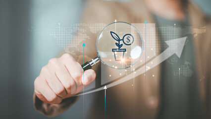 Aufkleber - concept of finance and investment ,profit growth management ,financial graphical and statistical analysis ,Stock and currency fund management ,bank interest management ,high return investment