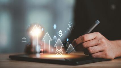 Aufkleber - concept of finance and investment ,profit growth management ,financial graphical and statistical analysis ,Stock and currency fund management ,bank interest management ,high return investment