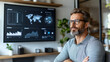 © siraphol - thoughtful man in glasses analyzes data on screen in modern office