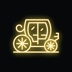 Sticker - Yellow neon sign of a fairytale carriage is glowing on a black background