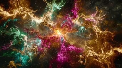 Wall Mural - Cosmic Nebula Vibrant gases swirl, stars twinkle,  space exploration backdrop