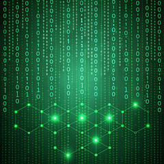 Technology computer cyberspace internet digital data network programming communication coding concept - Abstract green digital binary code matrix texture background, technology, computer