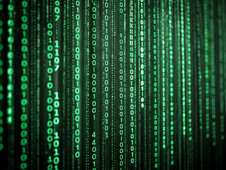 Technology computer cyberspace internet digital data network programming communication coding concept - Abstract green digital binary code matrix texture background, technology, computer