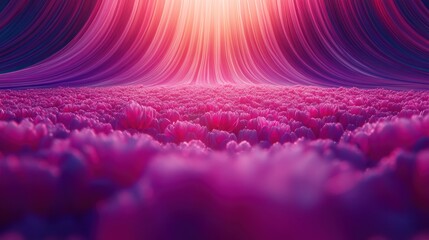 Poster - Vibrant pink flower field bathed in magical, radiant light.