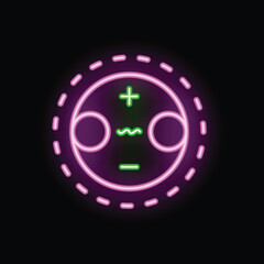 Wall Mural - Neon sign of a cute robot face with plus and minus symbols, perfect for technology or science fiction themes