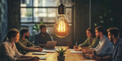 Poster - An engaging and productive business meeting takes place in a modern workspace designed for collaboration, encouraging teamwork and the sharing of innovative ideas among team members
