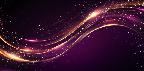 Wall Mural - abstract purple background with golden glowing lines and waves illustration.