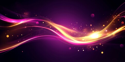 Wall Mural - abstract purple background with golden glowing lines and waves illustration.