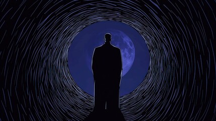 Wall Mural - Man silhouette, moonlit tunnel, night, mystery, concept art