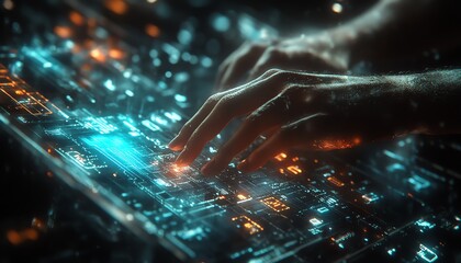 Aufkleber - A person typing on a laptop in cyberspace