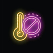 © ylivdesign - Neon sign representing fever banning with thermometer and prohibition sign on black background