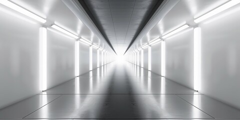 Poster - Futuristic long white hallway with lamps. Generative AI, AI generated