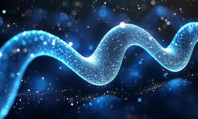 Poster - Glowing blue particle wave, dark background, digital art, science concept
