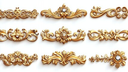 Wall Mural - Gold ornate floral design elements on white background for design