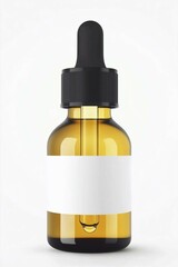 Poster - Amber bottle with a black cap and dropper featuring a minimalist white label, AI generated