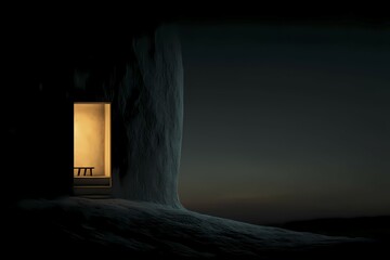 Wall Mural - An isolated house emitting a warm glow in the darkness of night, evoking a sense of solitude and mystery, AI generated