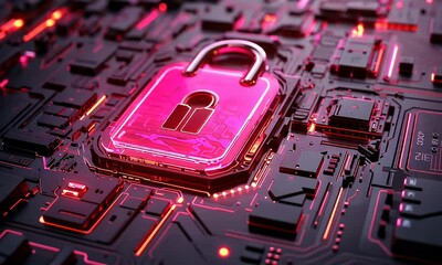 Aufkleber - Cyber security lock on circuit board, digital data protection
