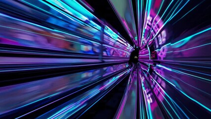 Aufkleber - A rapid transit car enveloped by phosphorescent tracks, blending a luminous neon palette and smooth metallic surfaces for a surreal, high-speed journey.
