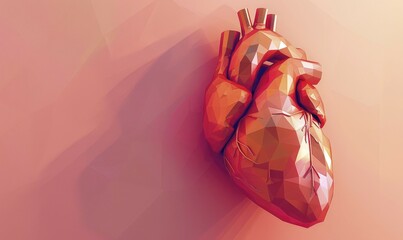 Wall Mural - Low poly style illustration of a human heart on pink background AI generated