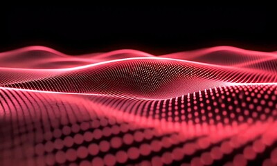 Fototapete - Red digital waves flowing, dark background, tech concept