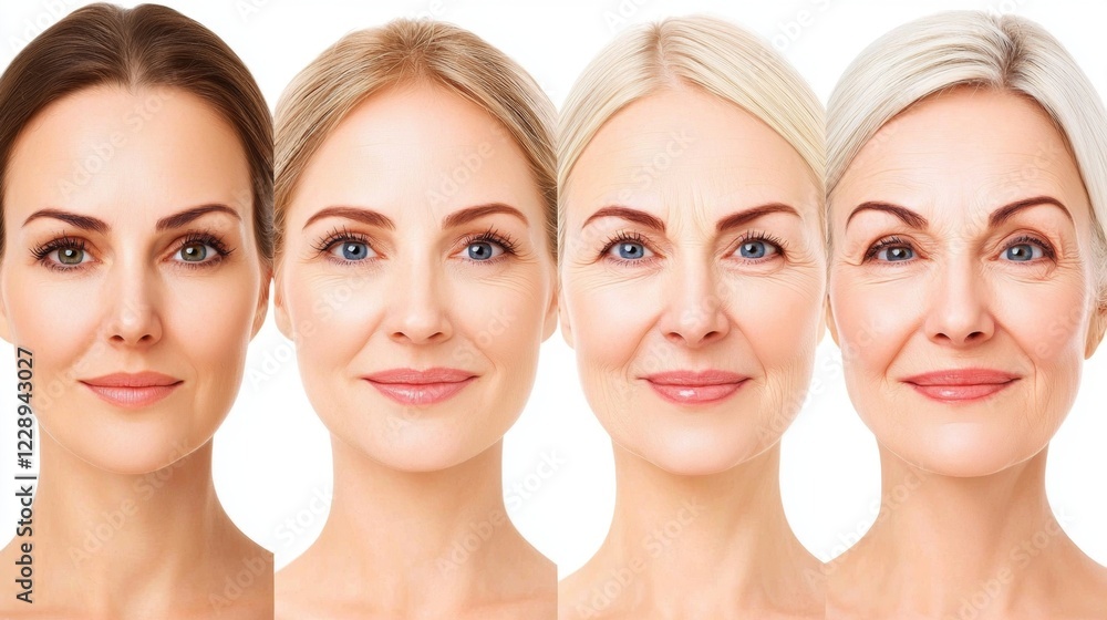 Woman Aging Stages Collage Showing Four Different Ages and Skin Texture ...