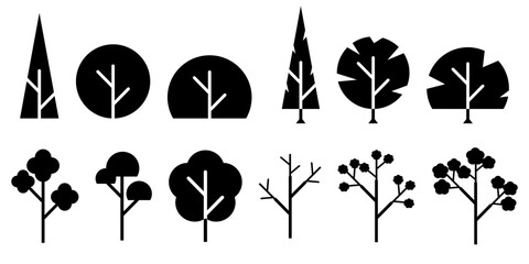Wall Mural - collection of isolated abstract trees - vector tree icons - set of trees in different shapes - minim