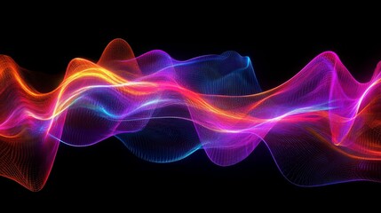 Aufkleber - Vibrant, abstract wave patterns in a spectrum of colors against a black background, representing sound or light waves.