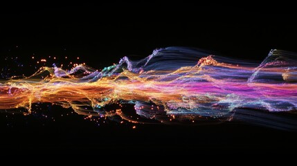 Aufkleber - A vibrant display of colorful light trails flowing dynamically against a dark background, creating a mesmerizing visual effect.