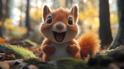 Wall Mural - Adorable cartoon squirrel in autumn forest.