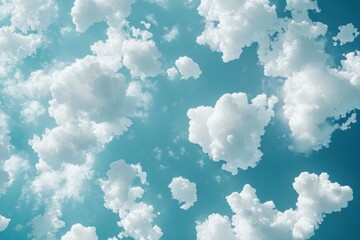 Wall Mural - bright teal sky filled with fluffy white cumulus clouds.