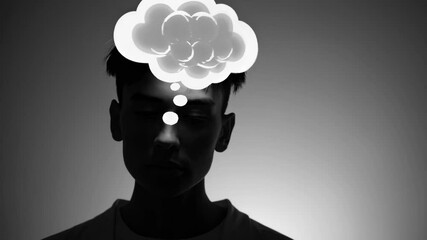 Aufkleber - A minimalist composition of a glowing thought bubble gradually forming above a person’s head, set against a clean, neutral background.

