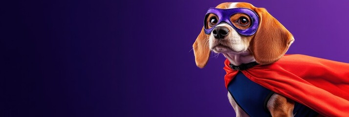 Canvas Print - Super Beagle dog in red cape and mask.