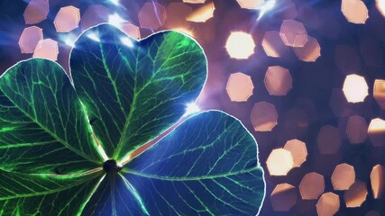 Aufkleber - A close-up of shimmering clover leaves gently rotating, with golden sparkles and light flares adding a dynamic, celebratory feel.
