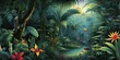 © Stefan Schurr/imageBROKER - AI generated illustration of an enchanted fairy tale jungle inhabited by magical fantasy animals in vibrant colors