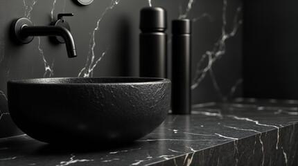 Wall Mural - a black sink with a black faucet