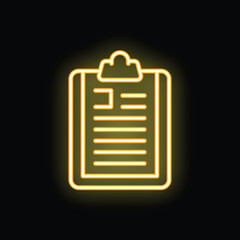 Poster - Neon sign of a clipboard glowing yellow against a dark background